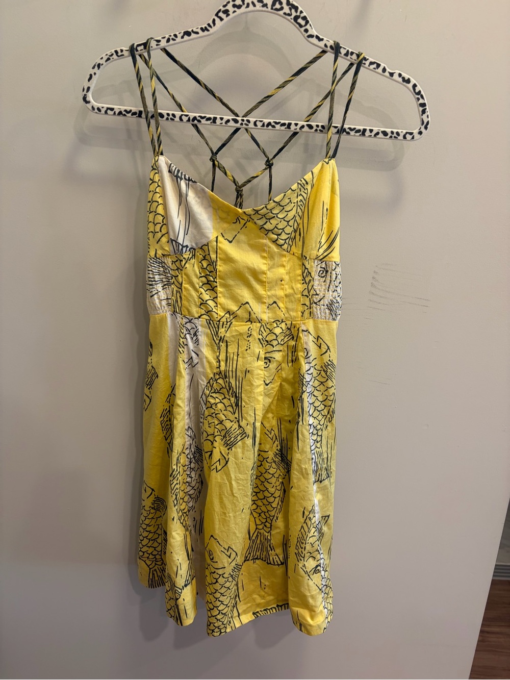 Free People yellow & white dress with fish illustrations
